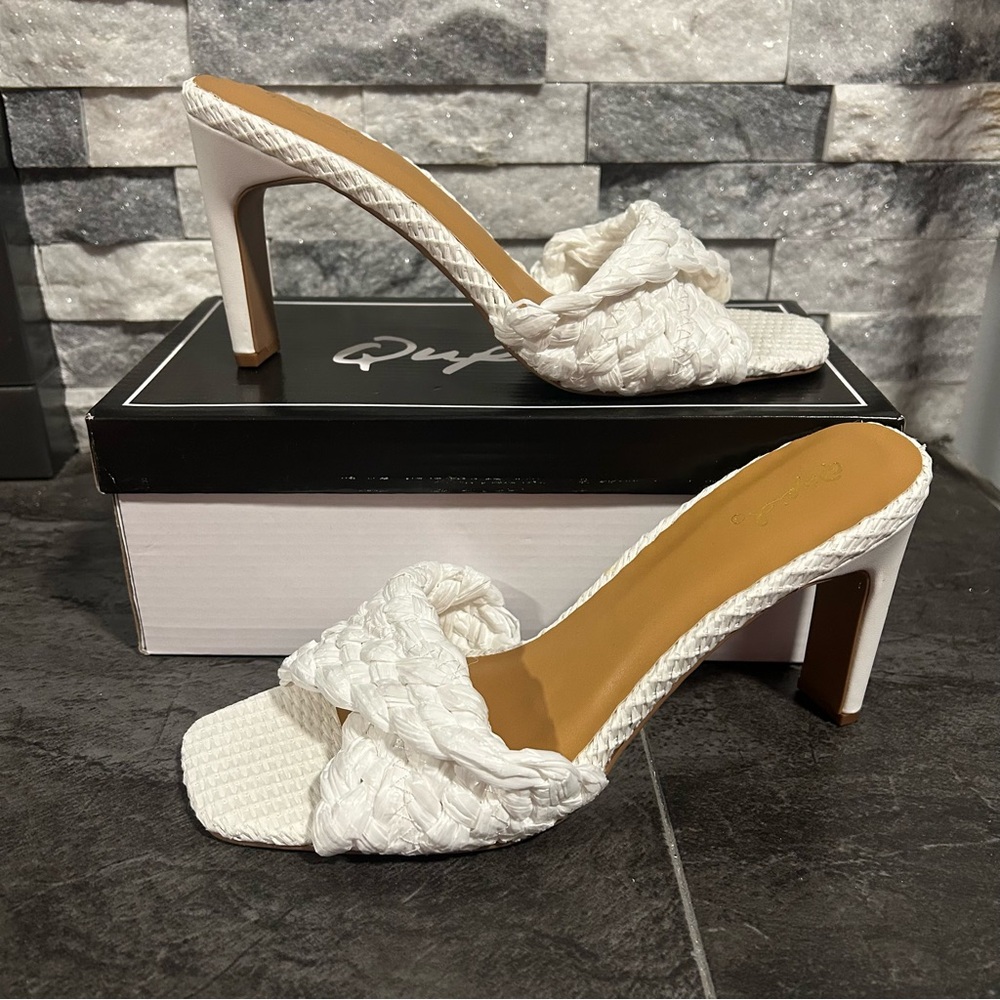 New in Box Qupid White Braided Heeled Sandals